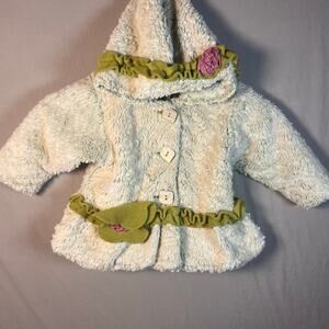 Corky & Company Girls Hooded Coat 9/12M Green Trim Flower Winter Jacket